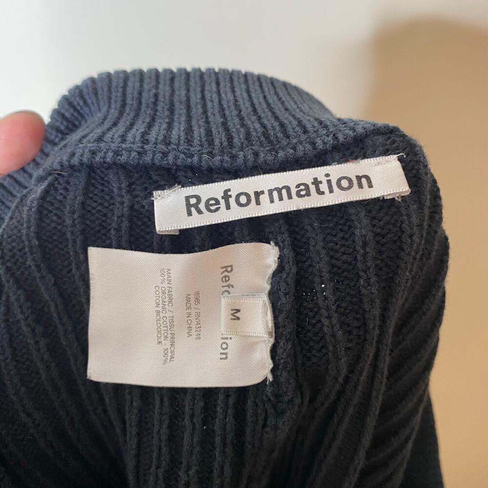 REFORMATION Black Sanzo Organic Cotton Ribbed Knit Drawstring Shorts Size Medium - Picture 6 of 7